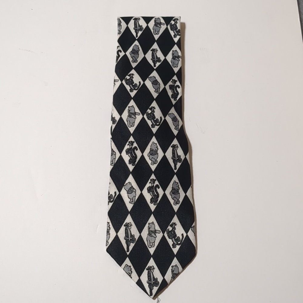Winnie the Pooh black and white 100% polyester Disney tie